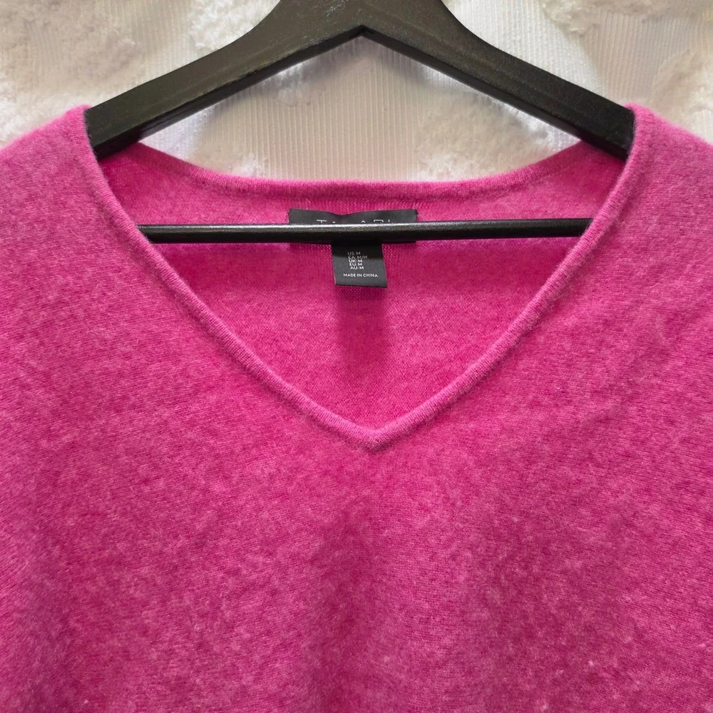 Tahari Hot Pink 100% 2-Ply Cashmere V-Neck Dolman Sleeve Sweater‎ Womens Medium